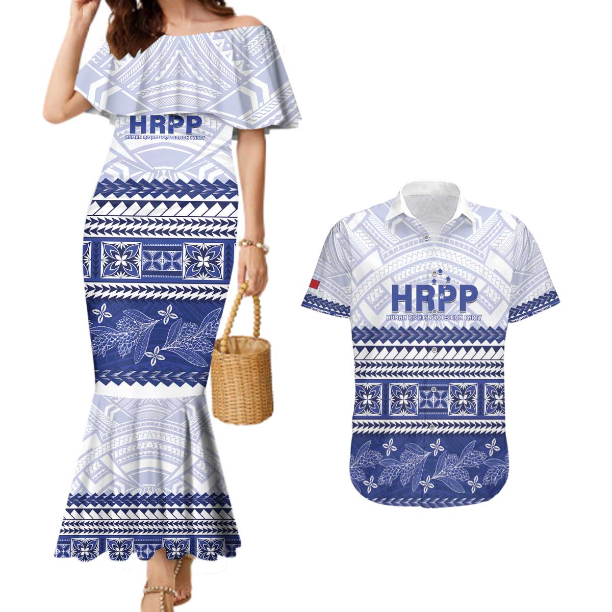 Personalised HRPP Samoa Siapo Couples Matching Mermaid Dress and Hawaiian Shirt Teuila Flowers Samoan Pattern - Polynesian Pride