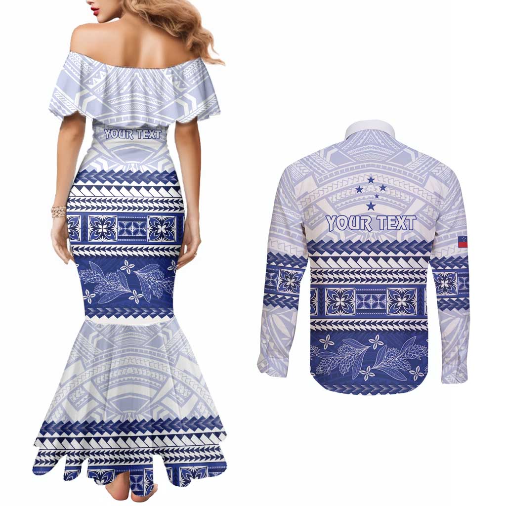 Personalised HRPP Samoa Siapo Couples Matching Mermaid Dress and Long Sleeve Button Shirt Teuila Flowers Samoan Pattern - Polynesian Pride