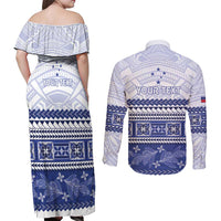 Personalised HRPP Samoa Siapo Couples Matching Off Shoulder Maxi Dress and Long Sleeve Button Shirt Teuila Flowers Samoan Pattern - Polynesian Pride