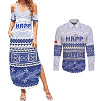 Personalised HRPP Samoa Siapo Couples Matching Summer Maxi Dress and Long Sleeve Button Shirt Teuila Flowers Samoan Pattern - Polynesian Pride
