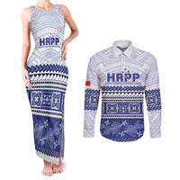 Personalised HRPP Samoa Siapo Couples Matching Tank Maxi Dress and Long Sleeve Button Shirt Teuila Flowers Samoan Pattern - Polynesian Pride