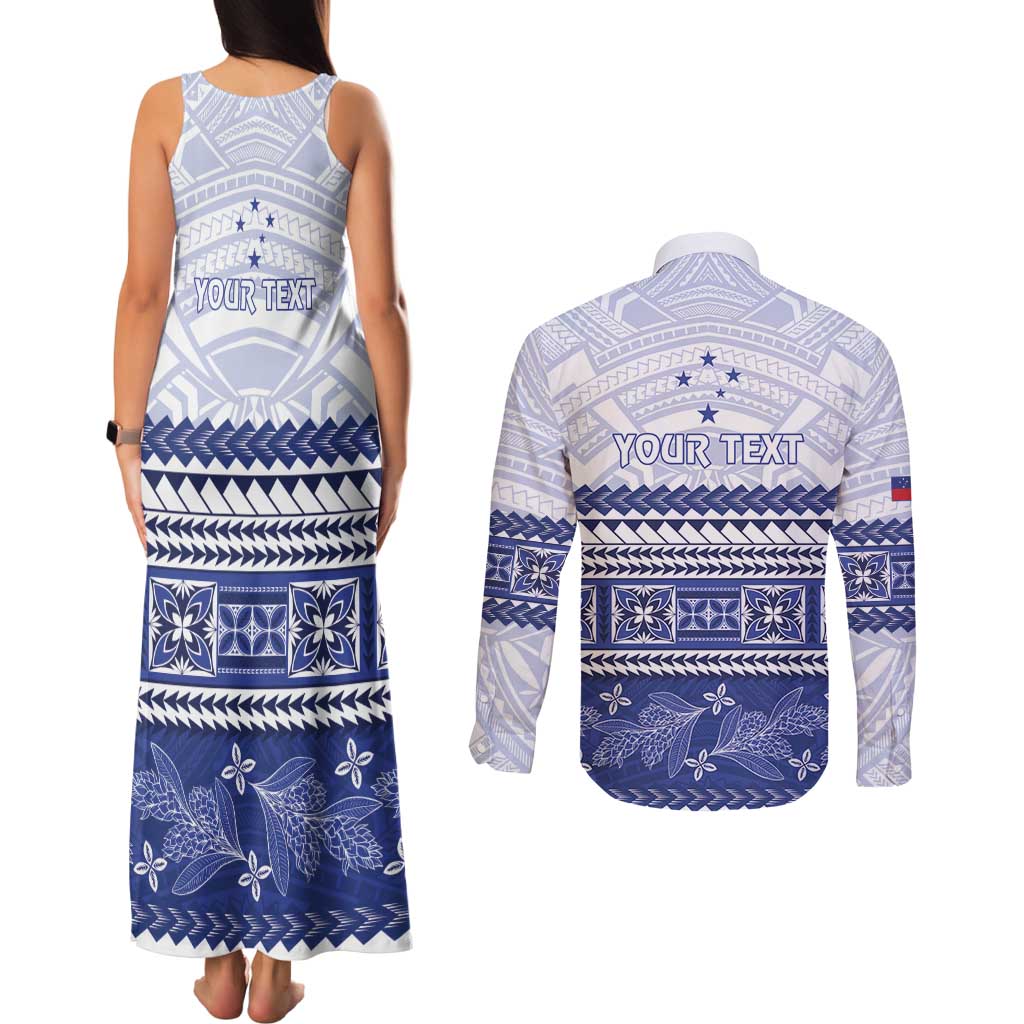 Personalised HRPP Samoa Siapo Couples Matching Tank Maxi Dress and Long Sleeve Button Shirt Teuila Flowers Samoan Pattern - Polynesian Pride
