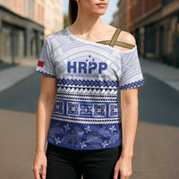 Personalised HRPP Samoa Siapo Cross Shoulder Shirt Teuila Flowers Samoan Pattern - Polynesian Pride