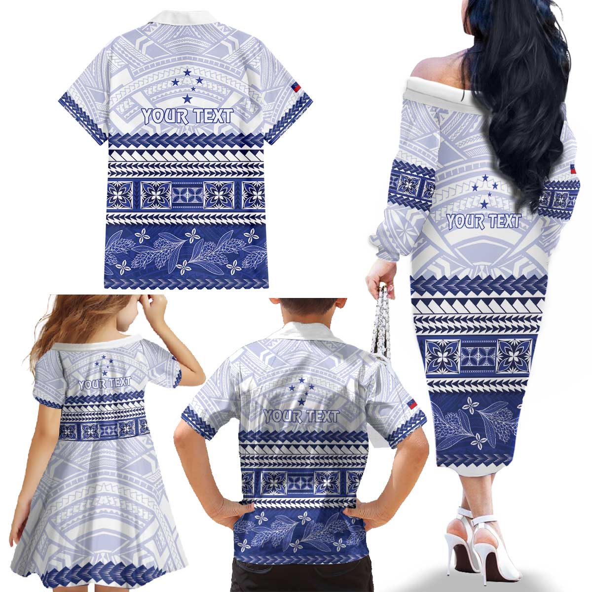 Personalised HRPP Samoa Siapo Family Matching Off The Shoulder Long Sleeve Dress and Hawaiian Shirt Teuila Flowers Samoan Pattern - Polynesian Pride