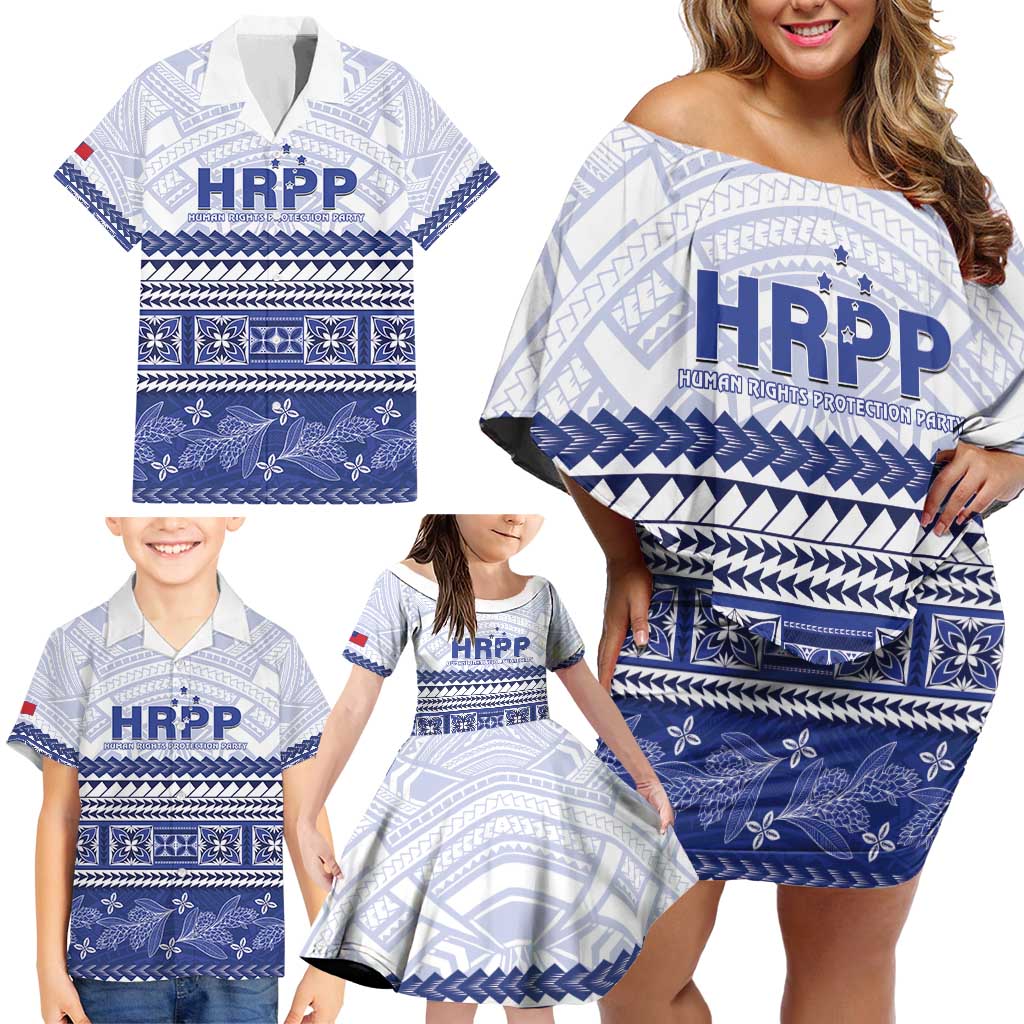 Personalised HRPP Samoa Siapo Family Matching Off Shoulder Short Dress and Hawaiian Shirt Teuila Flowers Samoan Pattern - Polynesian Pride