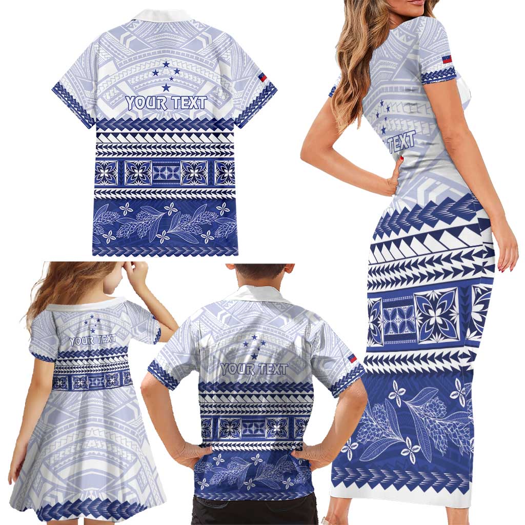 Personalised HRPP Samoa Siapo Family Matching Short Sleeve Bodycon Dress and Hawaiian Shirt Teuila Flowers Samoan Pattern - Polynesian Pride