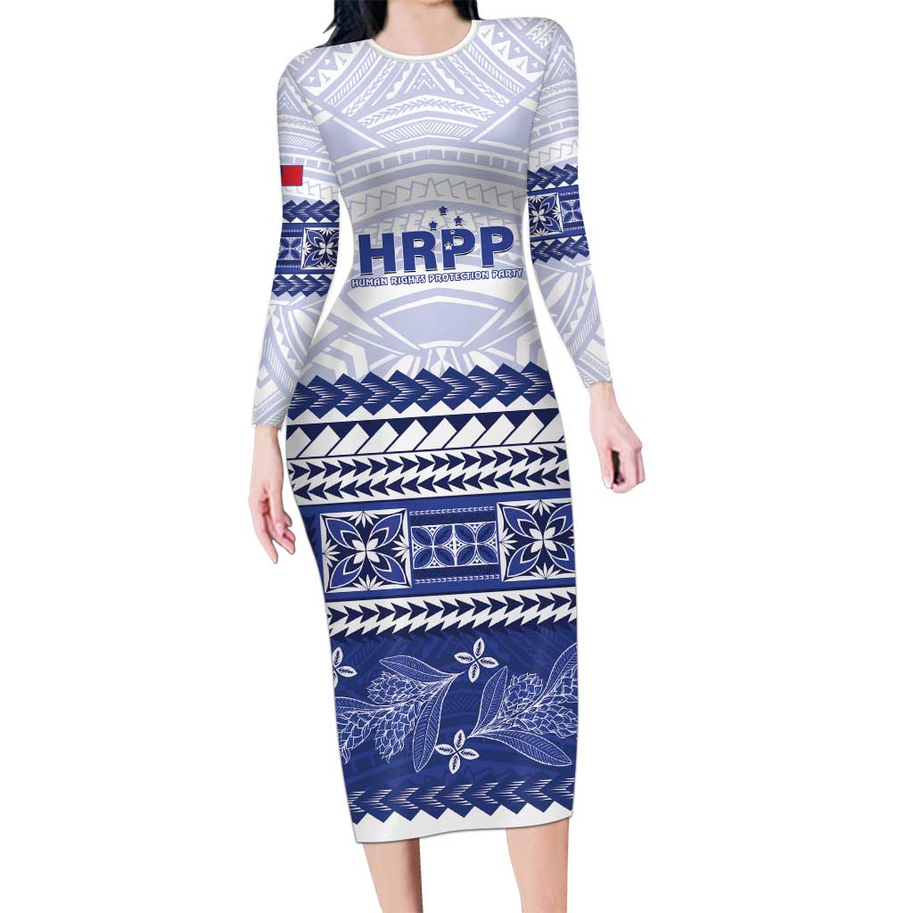 Personalised HRPP Samoa Siapo Long Sleeve Bodycon Dress Teuila Flowers Samoan Pattern - Polynesian Pride