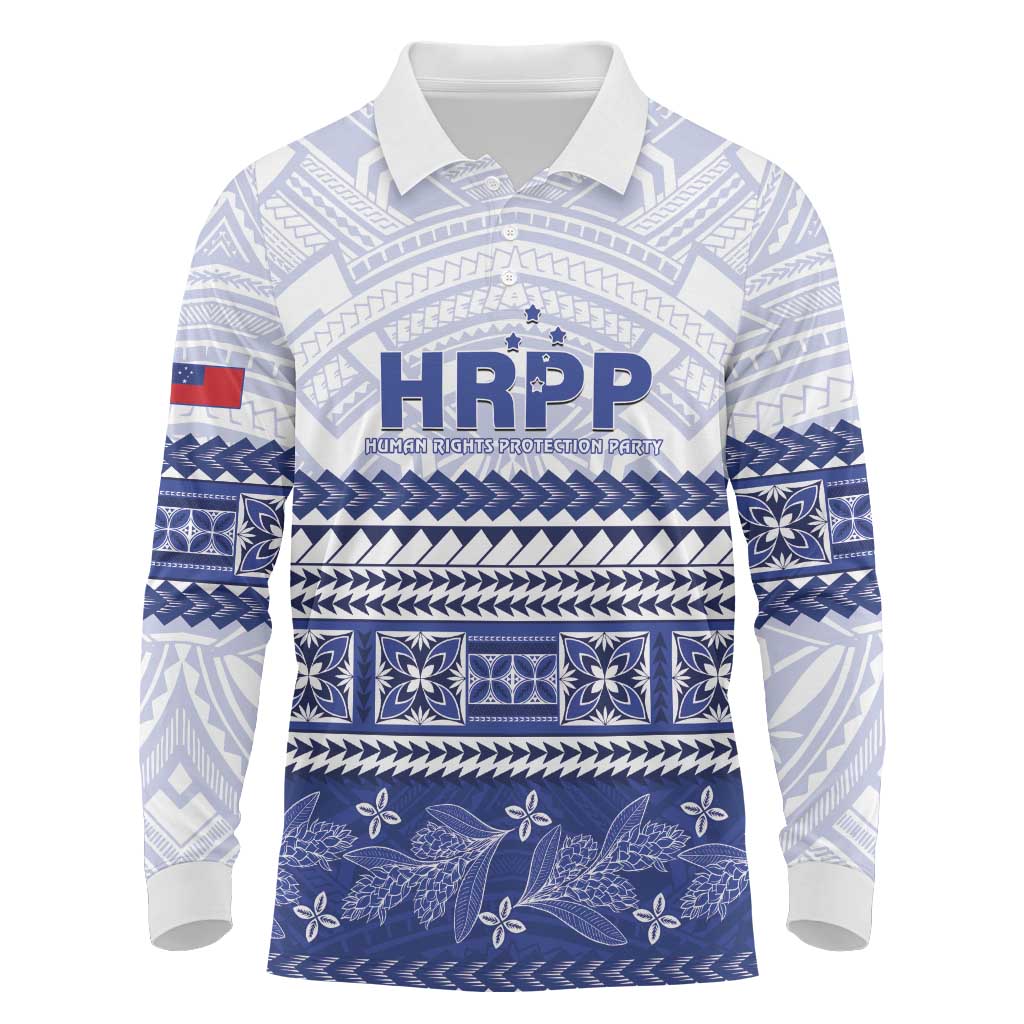 Personalised HRPP Samoa Siapo Long Sleeve Polo Shirt Teuila Flowers Samoan Pattern - Polynesian Pride