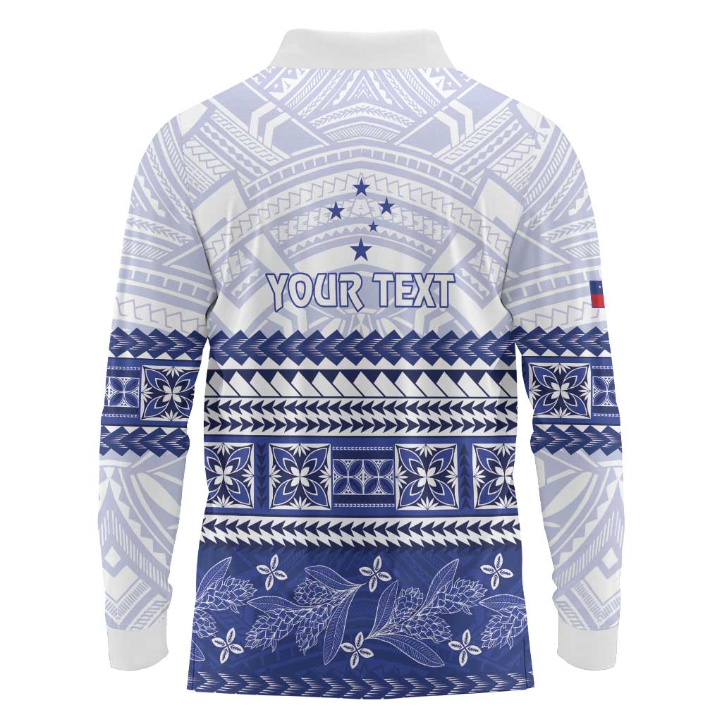 Personalised HRPP Samoa Siapo Long Sleeve Polo Shirt Teuila Flowers Samoan Pattern - Polynesian Pride