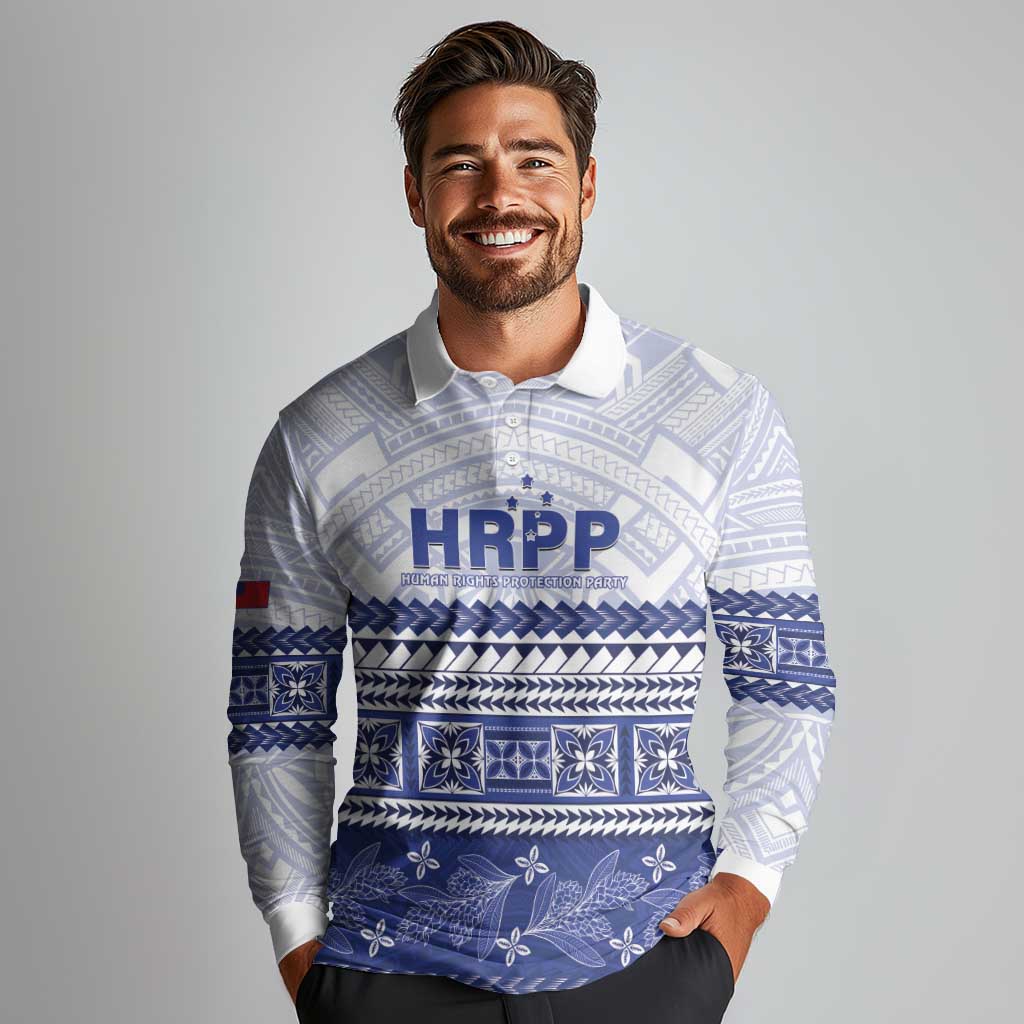 Personalised HRPP Samoa Siapo Long Sleeve Polo Shirt Teuila Flowers Samoan Pattern - Polynesian Pride