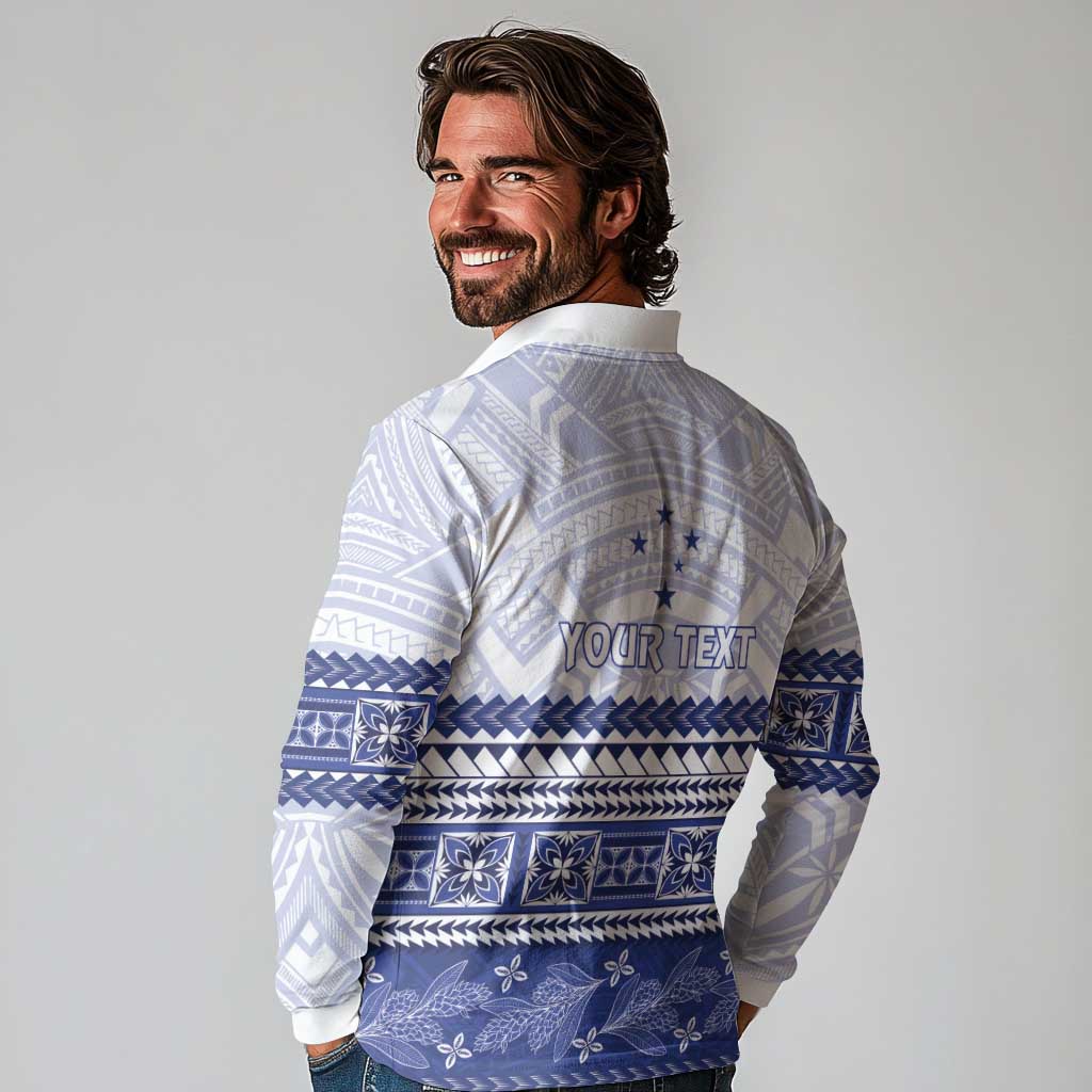 Personalised HRPP Samoa Siapo Long Sleeve Polo Shirt Teuila Flowers Samoan Pattern - Polynesian Pride