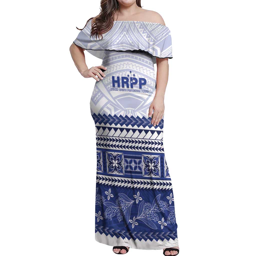 Personalised HRPP Samoa Siapo Off Shoulder Maxi Dress Teuila Flowers Samoan Pattern - Polynesian Pride