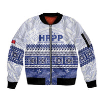Personalised HRPP Samoa Siapo Sleeve Zip Bomber Jacket Teuila Flowers Samoan Pattern - Polynesian Pride