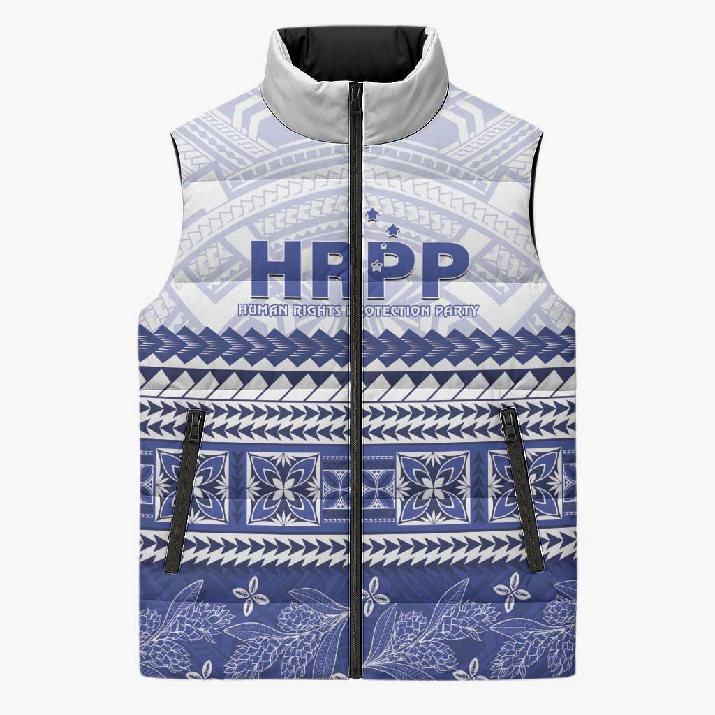 Personalised HRPP Samoa Siapo Sleeveless Puffer Jacket Teuila Flowers Samoan Pattern - Polynesian Pride