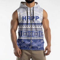 Personalised HRPP Samoa Siapo Sleeveless Zip Hoodie Teuila Flowers Samoan Pattern - Polynesian Pride