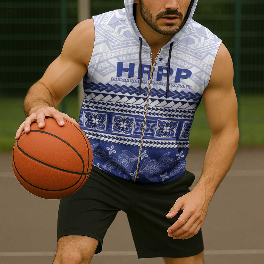 Personalised HRPP Samoa Siapo Sleeveless Zip Hoodie Teuila Flowers Samoan Pattern - Polynesian Pride