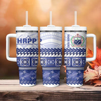 Personalised HRPP Samoa Siapo Tumbler With Handle Teuila Flowers Samoan Pattern - Polynesian Pride
