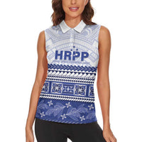 Personalised HRPP Samoa Siapo Women Sleeveless Polo Shirt Teuila Flowers Samoan Pattern - Polynesian Pride