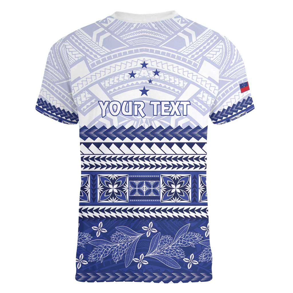 Personalised HRPP Samoa Siapo Women V-Neck T-Shirt Teuila Flowers Samoan Pattern - Polynesian Pride