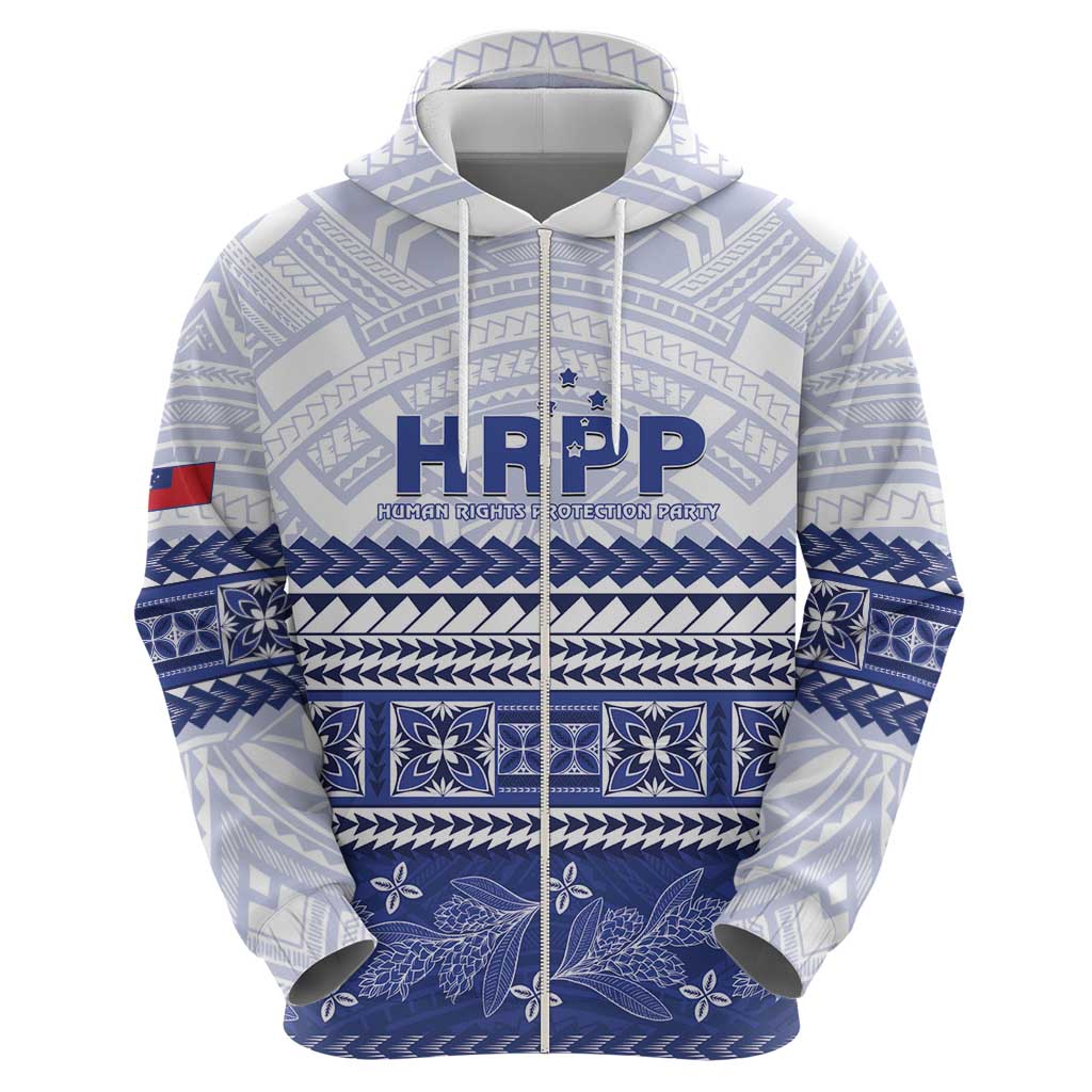 Personalised HRPP Samoa Siapo Zip Hoodie Teuila Flowers Samoan Pattern - Polynesian Pride