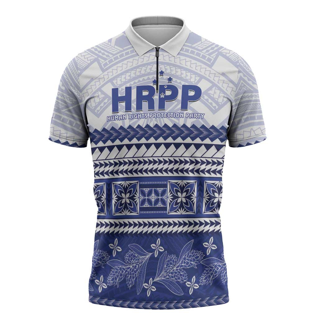 Personalised HRPP Samoa Siapo Zipper Polo Shirt Teuila Flowers Samoan Pattern - Polynesian Pride