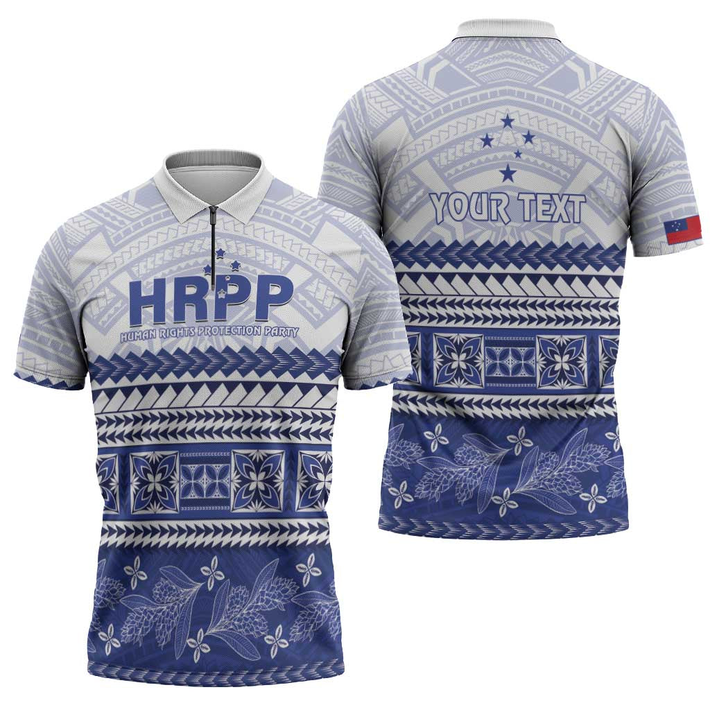Personalised HRPP Samoa Siapo Zipper Polo Shirt Teuila Flowers Samoan Pattern - Polynesian Pride