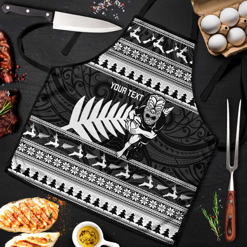 New Zealand Christmas Rugby Personalised Apron Meri Kirihimete All Black Maori - Polynesian Pride