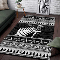 New Zealand Christmas Rugby Personalised Area Rug Meri Kirihimete All Black Maori - Polynesian Pride