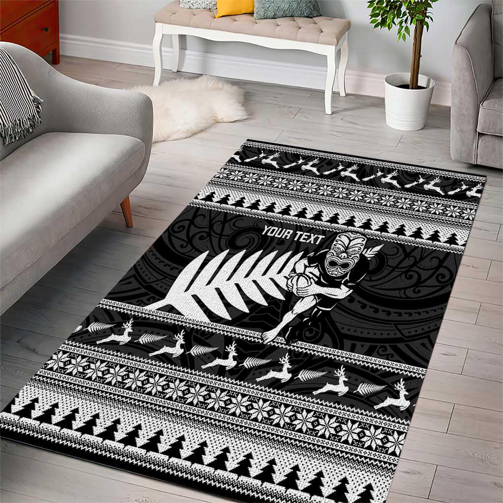 New Zealand Christmas Rugby Personalised Area Rug Meri Kirihimete All Black Maori - Polynesian Pride