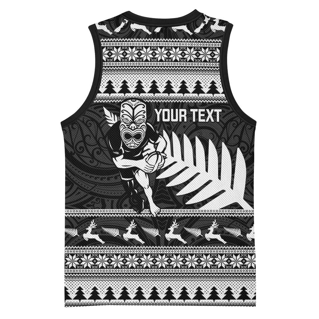 New Zealand Christmas Rugby Personalised Basketball Jersey Meri Kirihimete All Black Maori - Polynesian Pride