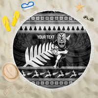 New Zealand Christmas Rugby Personalised Beach Blanket Meri Kirihimete All Black Maori - Polynesian Pride