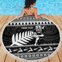 New Zealand Christmas Rugby Personalised Beach Blanket Meri Kirihimete All Black Maori - Polynesian Pride