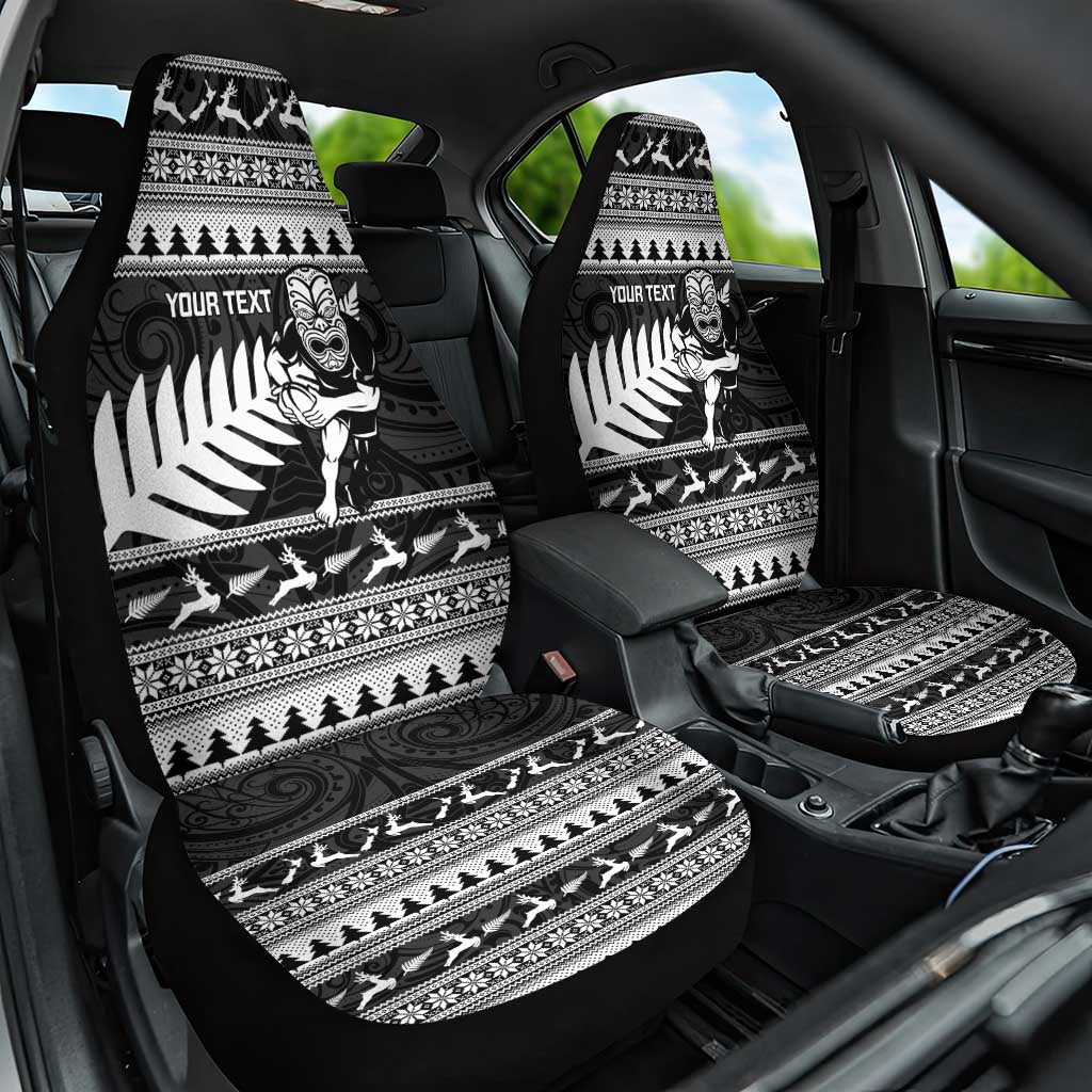 New Zealand Christmas Rugby Personalised Car Seat Cover Meri Kirihimete All Black Maori - Polynesian Pride