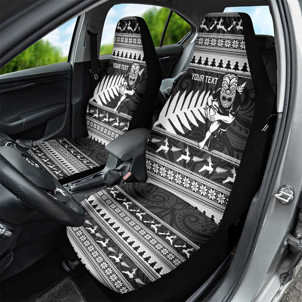New Zealand Christmas Rugby Personalised Car Seat Cover Meri Kirihimete All Black Maori - Polynesian Pride
