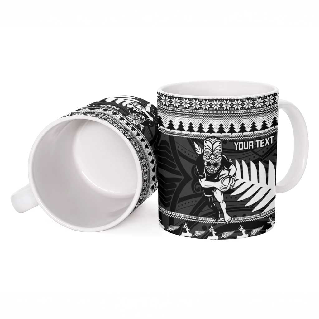 New Zealand Christmas Rugby Personalised Ceramic Mug Meri Kirihimete All Black Maori - Polynesian Pride