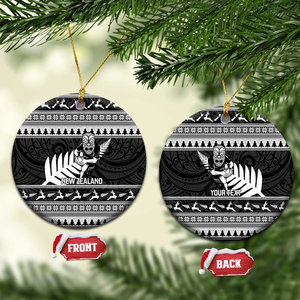 New Zealand Christmas Rugby Personalised Ceramic Ornament Meri Kirihimete All Black Maori - Polynesian Pride