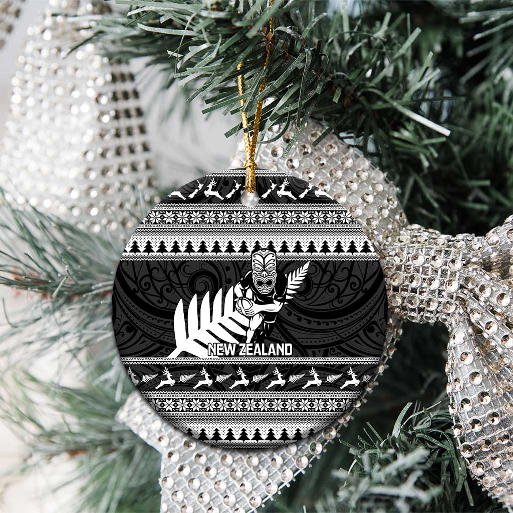 New Zealand Christmas Rugby Personalised Ceramic Ornament Meri Kirihimete All Black Maori - Polynesian Pride