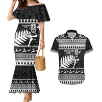 New Zealand Christmas Rugby Personalised Couples Matching Mermaid Dress and Hawaiian Shirt Meri Kirihimete All Black Maori - Polynesian Pride