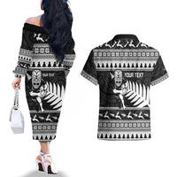 New Zealand Christmas Rugby Personalised Couples Matching Off The Shoulder Long Sleeve Dress and Hawaiian Shirt Meri Kirihimete All Black Maori - Polynesian Pride