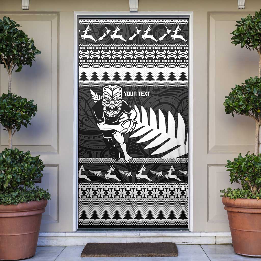 New Zealand Christmas Rugby Personalised Door Cover Meri Kirihimete All Black Maori - Polynesian Pride