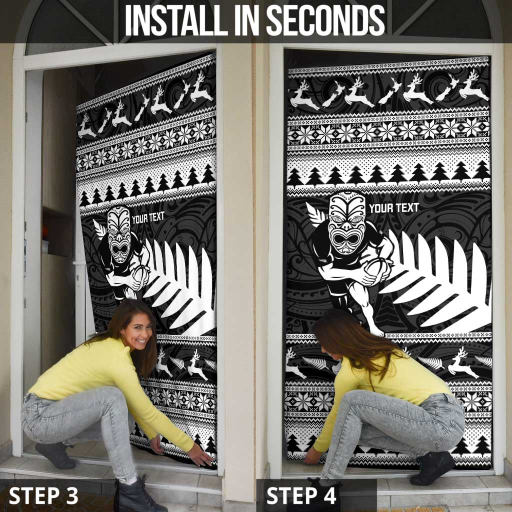 New Zealand Christmas Rugby Personalised Door Cover Meri Kirihimete All Black Maori - Polynesian Pride