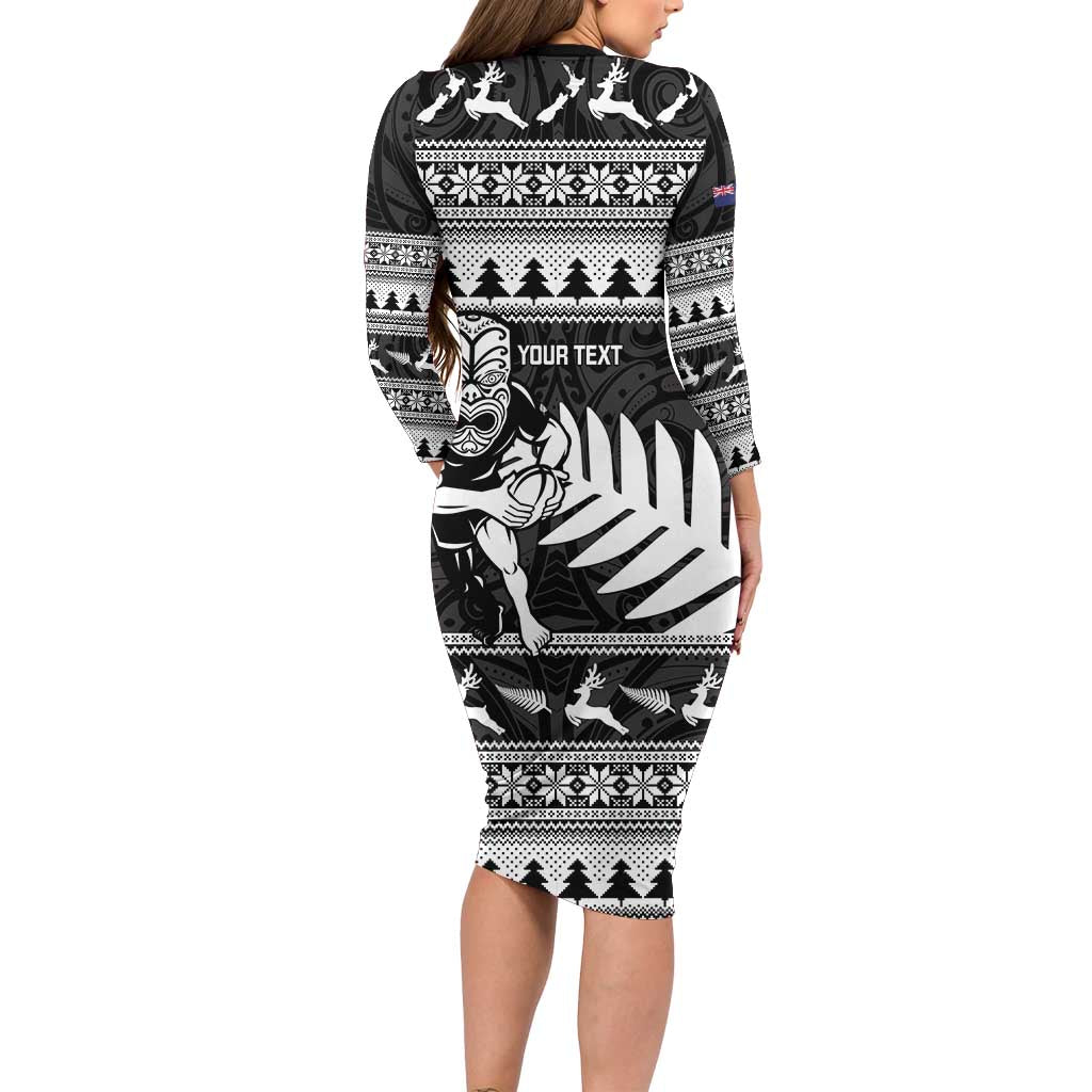 New Zealand Christmas Rugby Personalised Family Matching Long Sleeve Bodycon Dress and Hawaiian Shirt Meri Kirihimete All Black Maori - Polynesian Pride