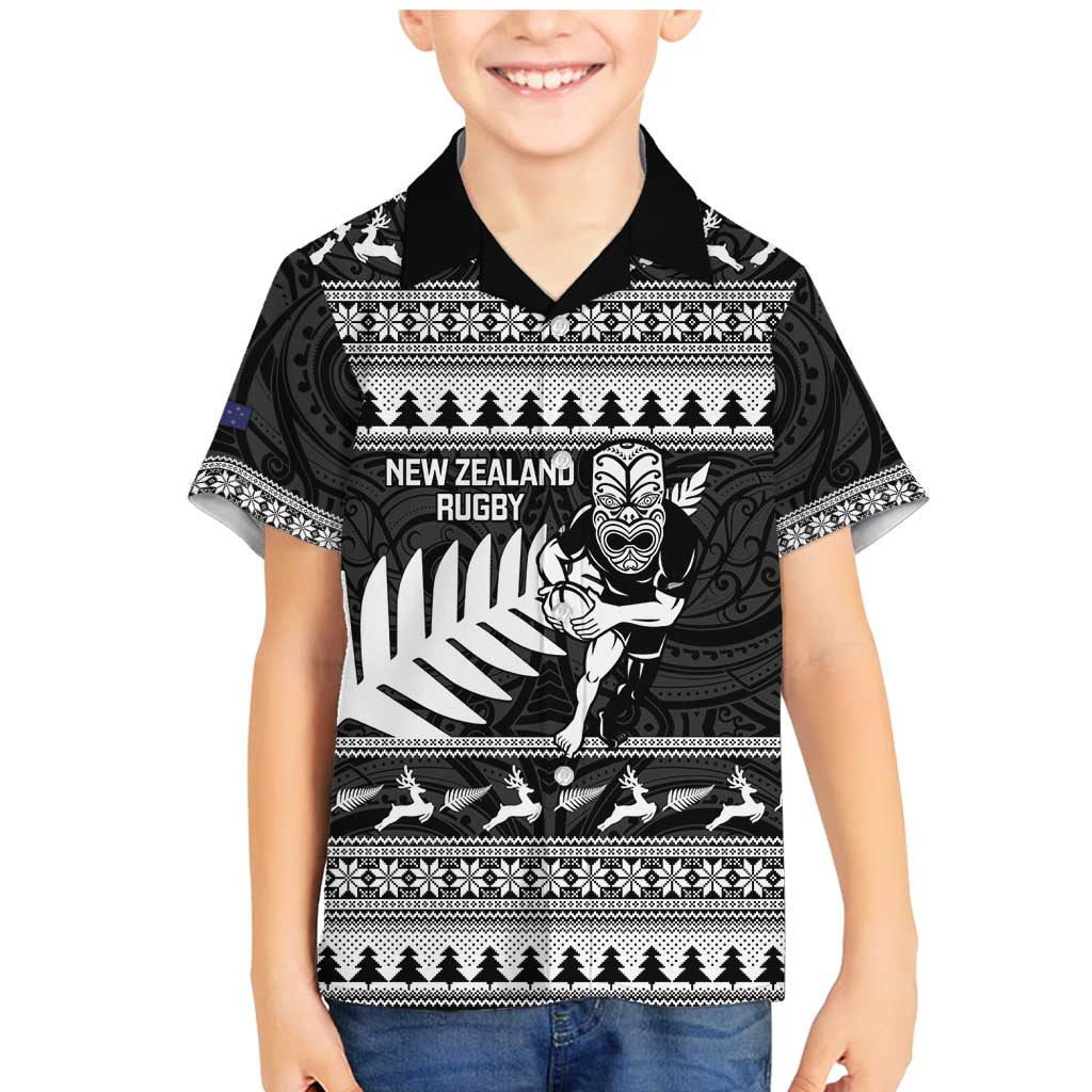 New Zealand Christmas Rugby Personalised Family Matching Mermaid Dress and Hawaiian Shirt Meri Kirihimete All Black Maori - Polynesian Pride