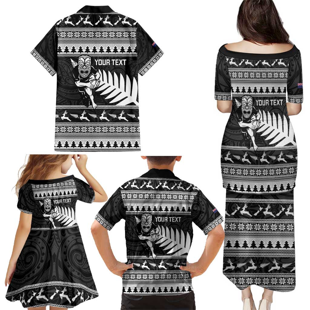 New Zealand Christmas Rugby Personalised Family Matching Puletasi and Hawaiian Shirt Meri Kirihimete All Black Maori - Polynesian Pride