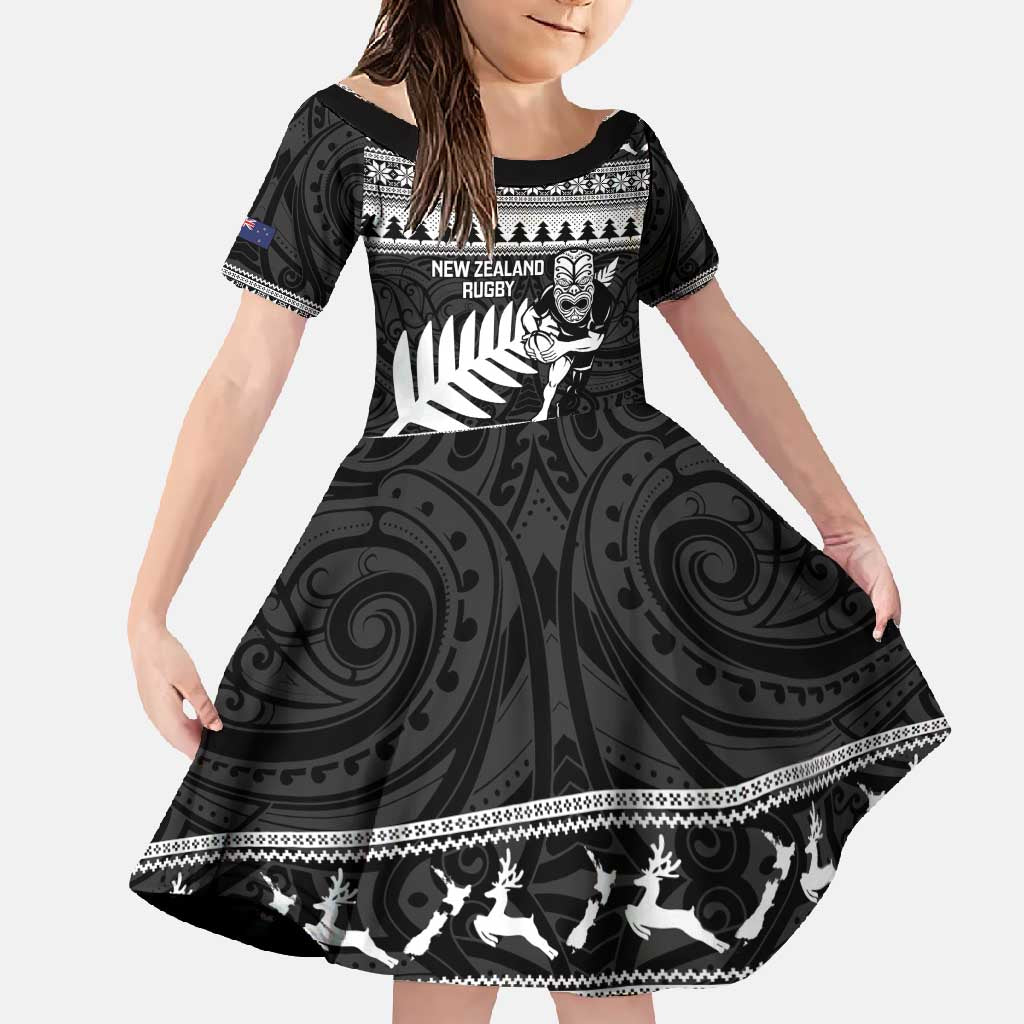 New Zealand Christmas Rugby Personalised Family Matching Summer Maxi Dress and Hawaiian Shirt Meri Kirihimete All Black Maori - Polynesian Pride