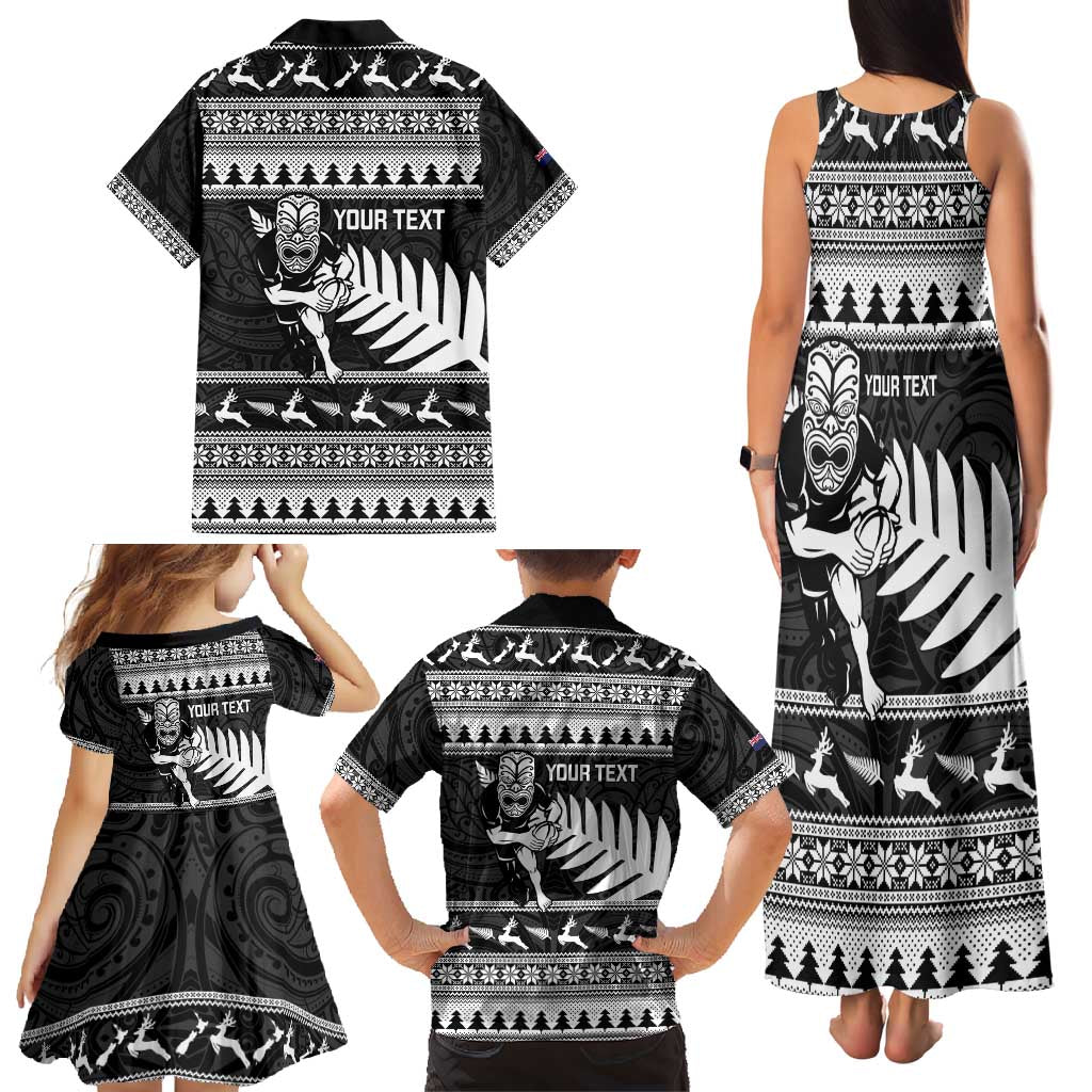 New Zealand Christmas Rugby Personalised Family Matching Tank Maxi Dress and Hawaiian Shirt Meri Kirihimete All Black Maori - Polynesian Pride