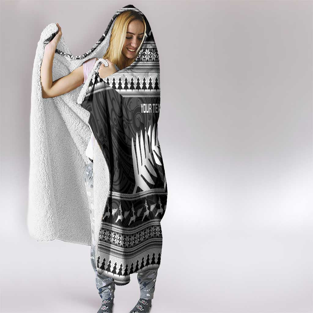 New Zealand Christmas Rugby Personalised Hooded Blanket Meri Kirihimete All Black Maori - Polynesian Pride
