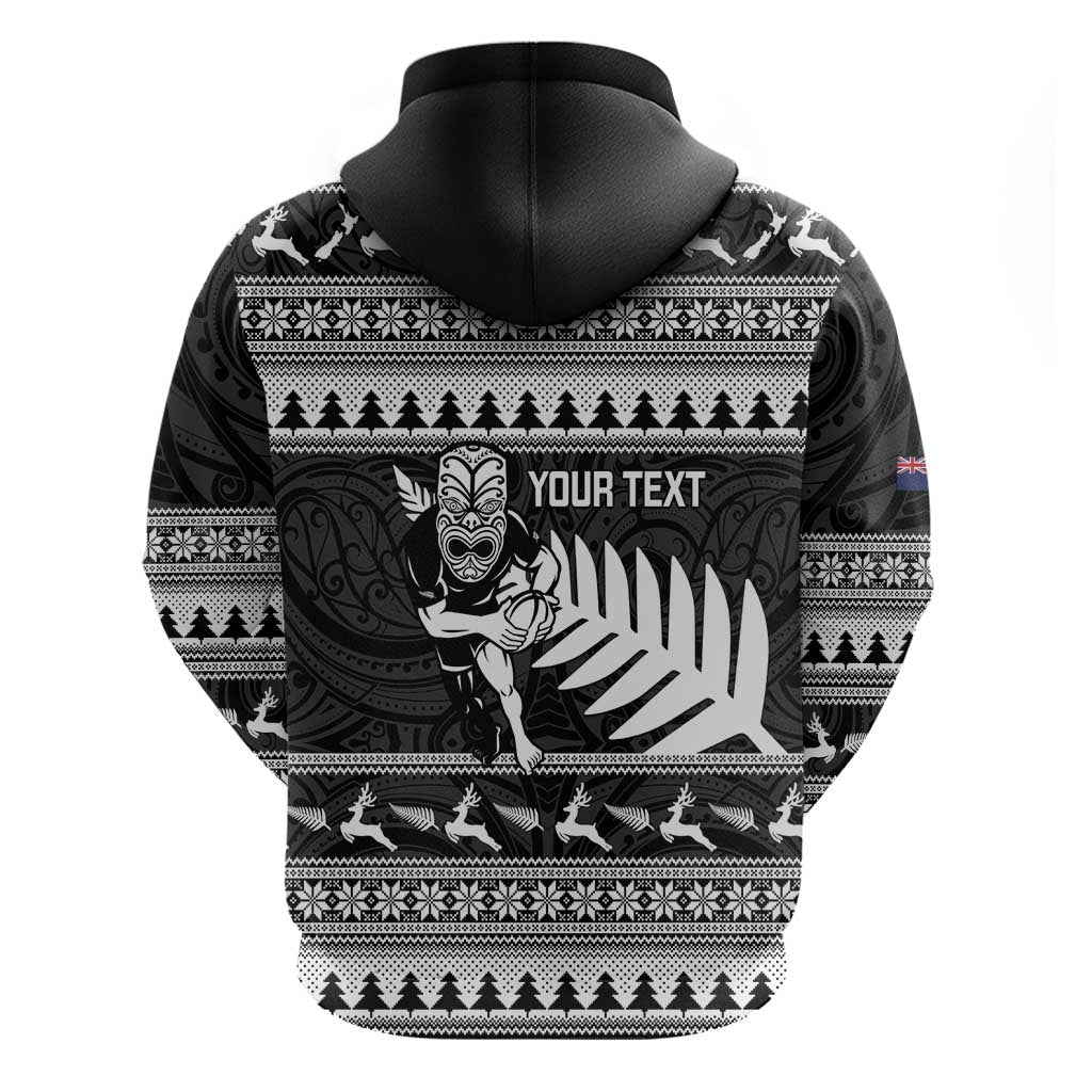 New Zealand Christmas Rugby Personalised Hoodie Meri Kirihimete All Black Maori - Polynesian Pride