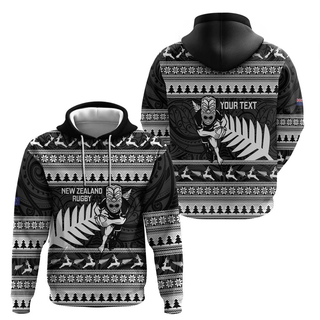 New Zealand Christmas Rugby Personalised Hoodie Meri Kirihimete All Black Maori - Polynesian Pride