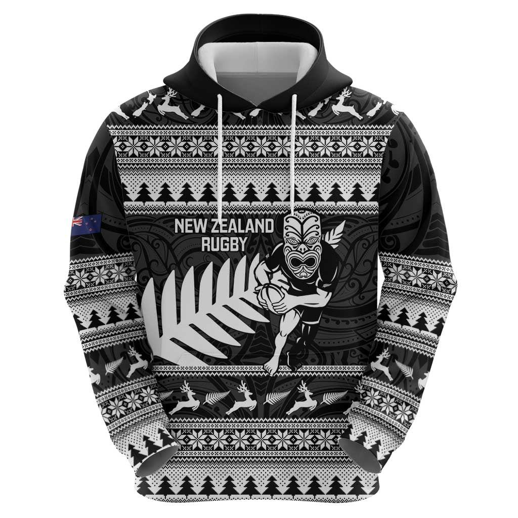 New Zealand Christmas Rugby Personalised Hoodie Meri Kirihimete All Black Maori - Polynesian Pride